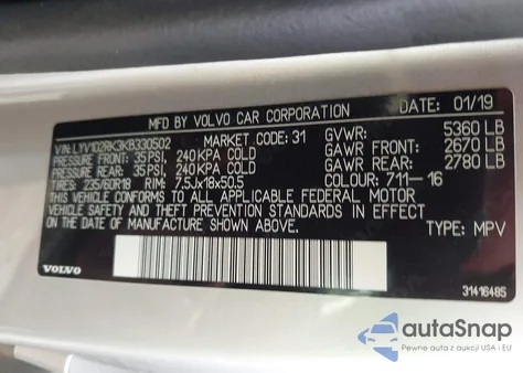 2019 Volvo Xc60 T5 Momentum z USA, uszkodzony, nr VIN LYV102RK3KB330502